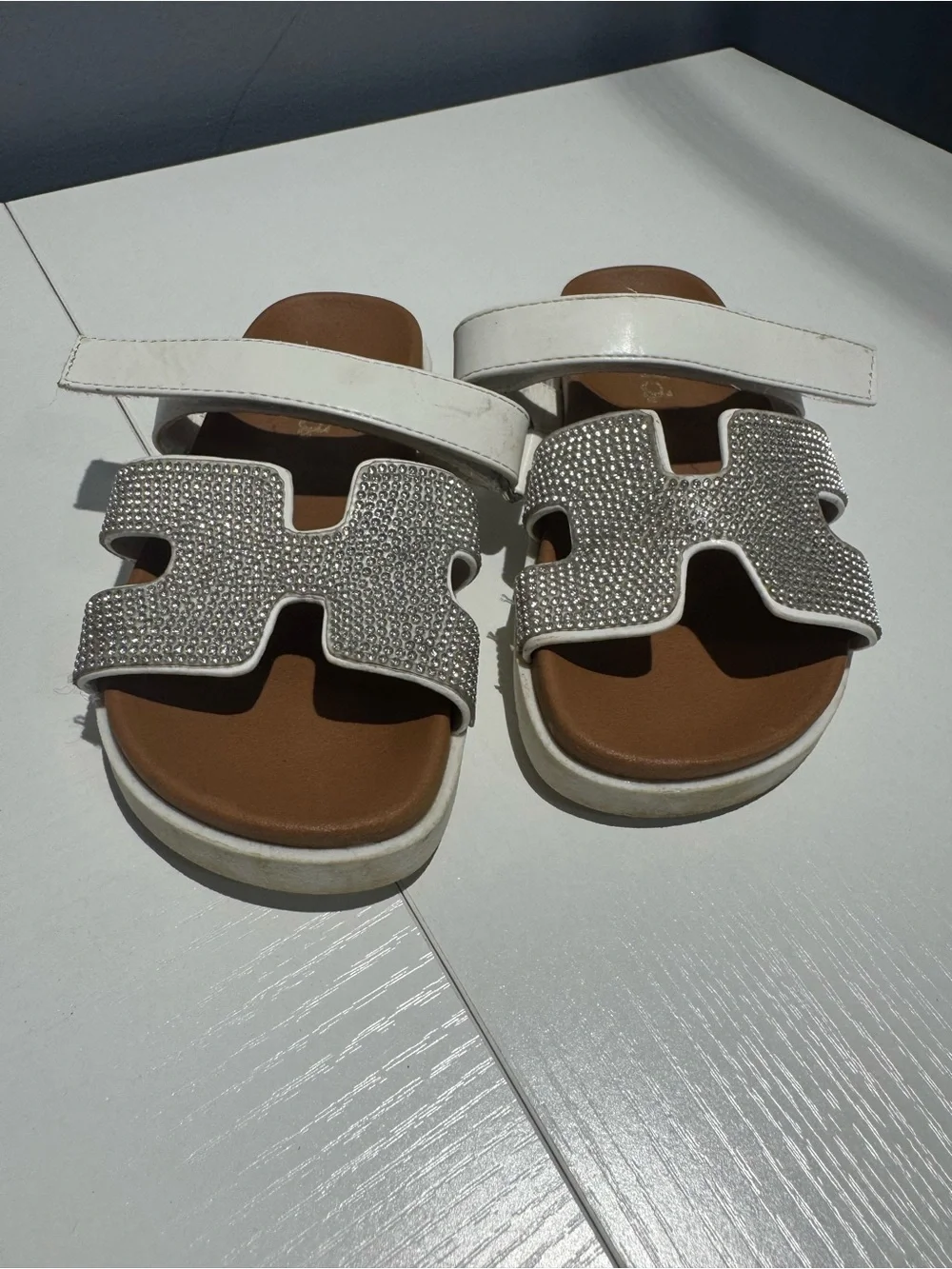Mudd White Rhinestone Strap Kids Slide Sandals